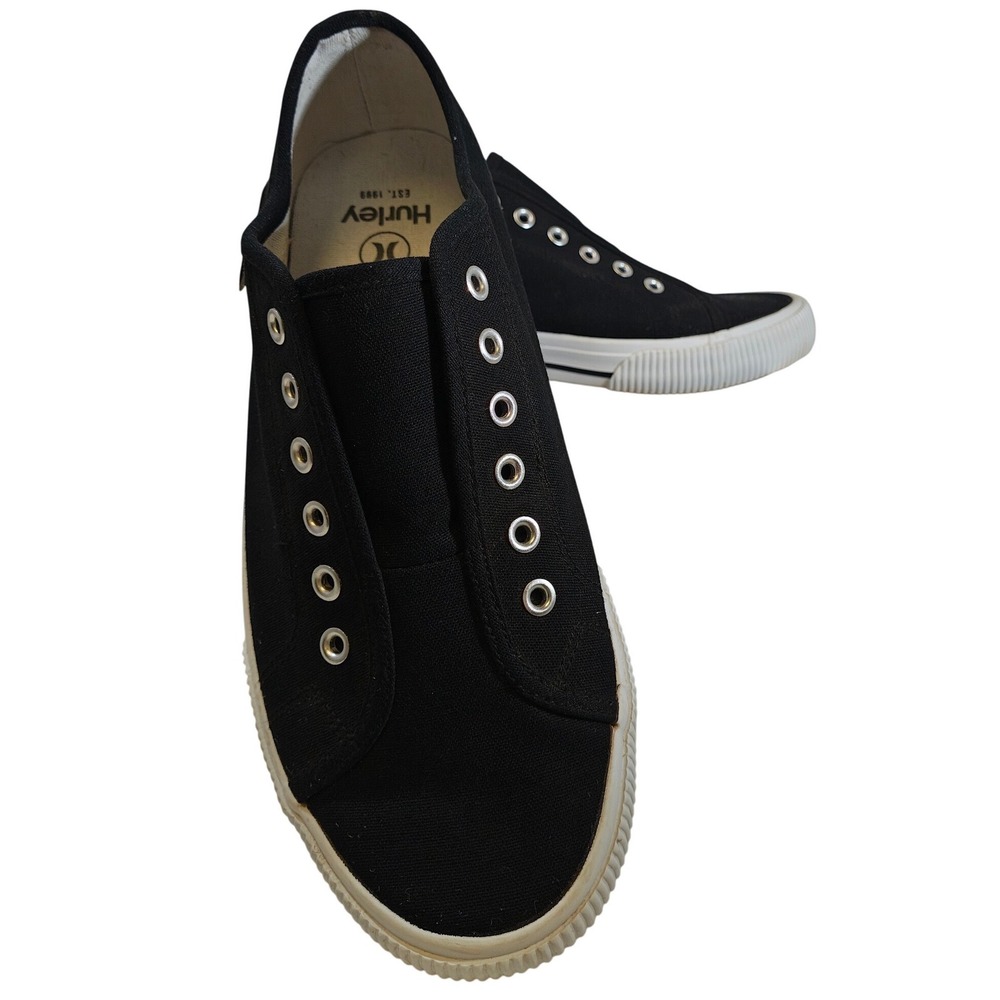 Hurley Womens Canvas Slip On Sneakers Black White Low Top Skate Shoes